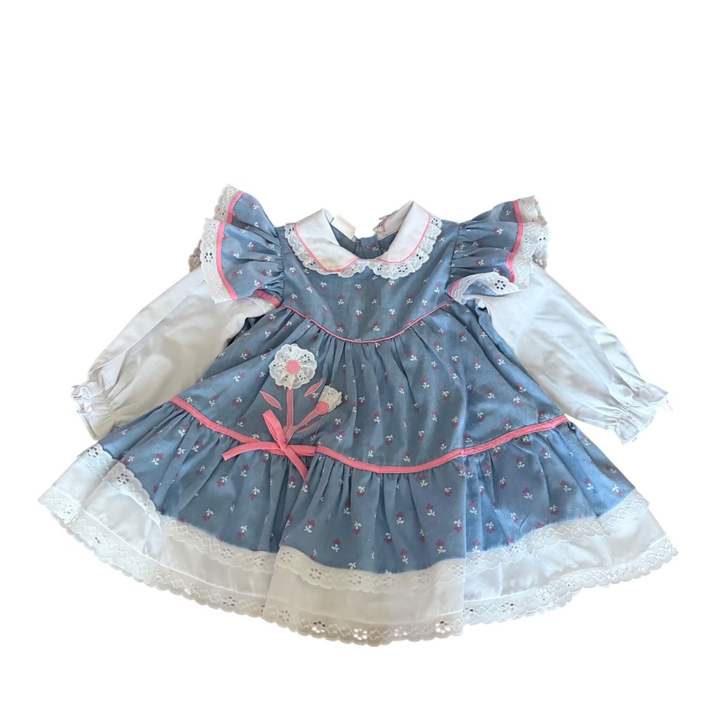 Vintage Baby Floral Eyelet Lace Dress Size 18-24 Months